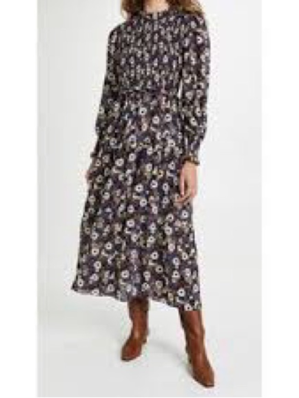 Anthropologie By the river Floral Long-Sleeve Midi Dress